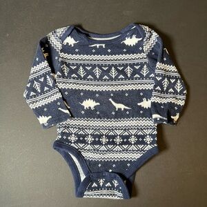 4/$12 💥♻ Old Navy Navy & White LS Thermal Bodysuit Onesie | Size 6-12m | 3626